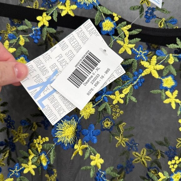 LuLaRoe Deanne II Sheer Embroidered Maxi Dress Size XL Black Blue Floral NEW - Picture 4 of 11